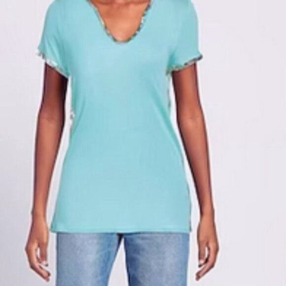 Zadig & Voltaire Tino Turquoise and Silver Foil Tee M - Picture 2 of 7